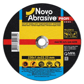 Отрезной круг NOVOABRASIVE 41 230 х 1,6 х 22,23 мм, по металлу