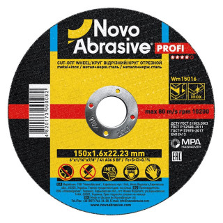 Cutting disc NOVOABRASIVE 41 150 x 1.6 x 22.23 mm, for metal