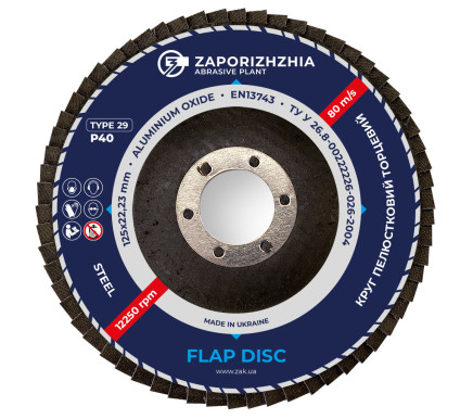 Круг шлифовальный лепестковый тарельчатый тип 29 125*22.23 мм Corund P40