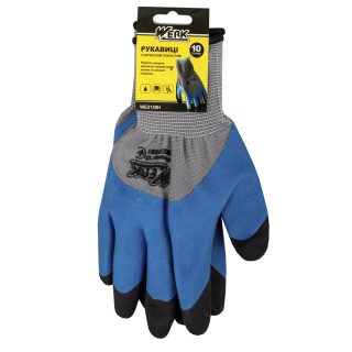 PE gloves gray, with blue latex coating reinforced (black fingers) WERK with pendant